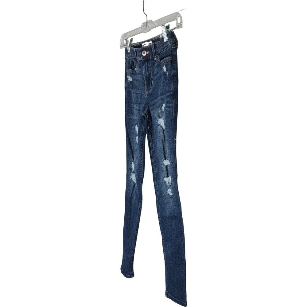 Abercrombie Kids High Rise Jean Legging 11/12 Slim Dark Wash Distressed Ripped - Picture 3 of 9